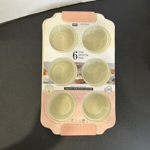 IKO Crema Collection 6 Cup Muffin Pan Ceramic Non-Stick Coating, Soft Grip, Pink